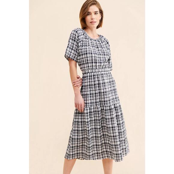 Just Female Anthropologie Hamilton Cut Out Gingham Midi Dress - Picture 1 of 6